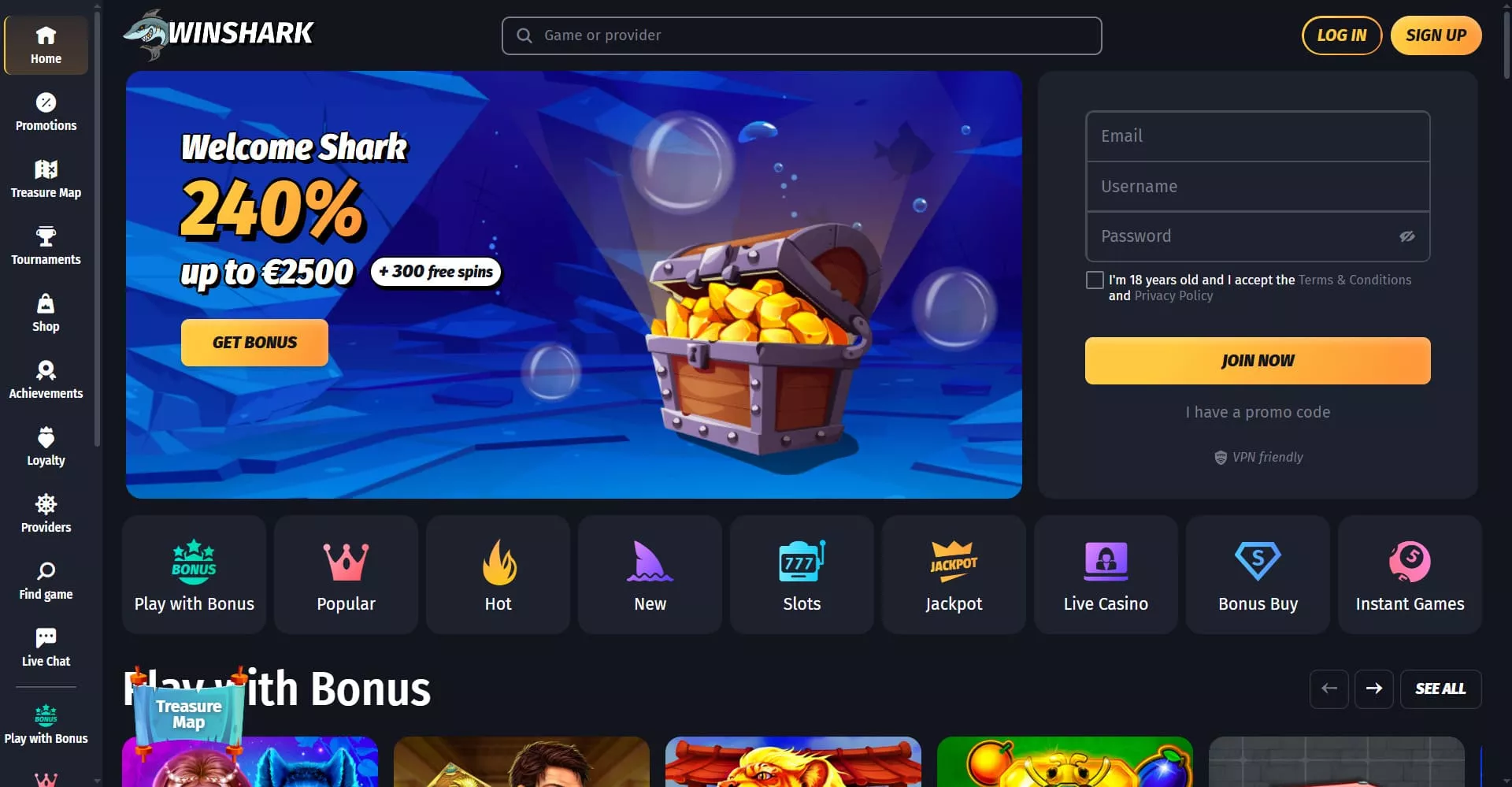 WinShark κεντρική σελίδα
